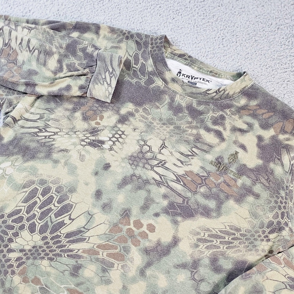 Kryptek Shirt Mens XL Green Camo Long Sleeve Hunting Tagless Crewneck Tee